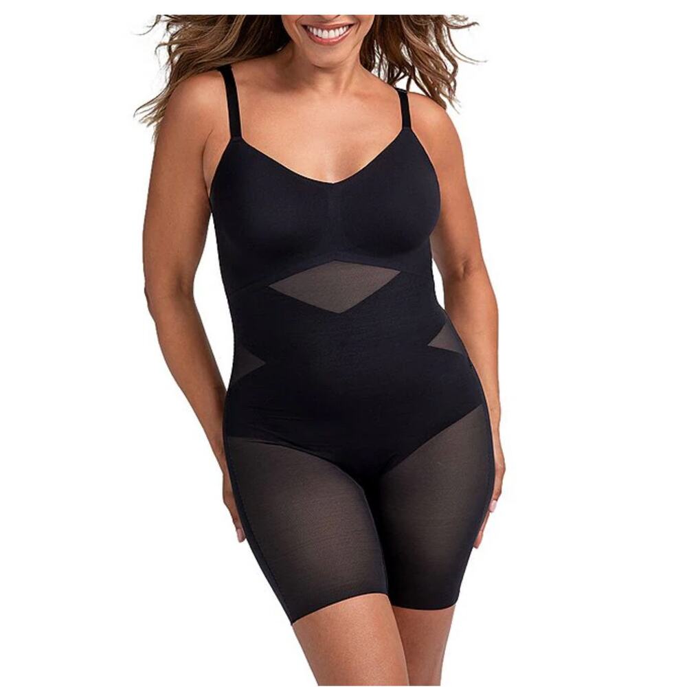 Honeylove Mid-Thigh Sleeveless V-Neck Sculpt Compression Bodysuit Small